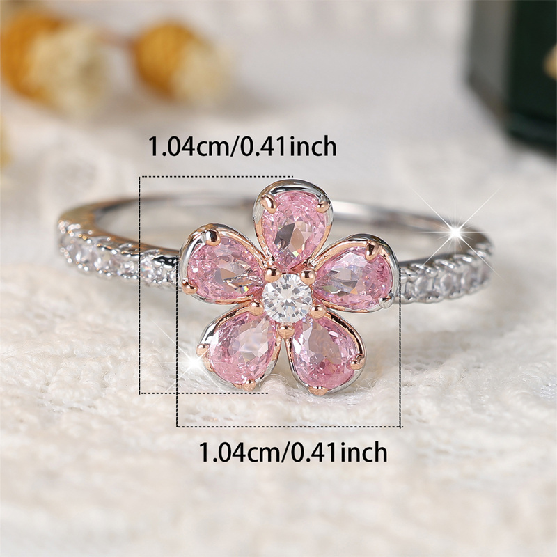 Pink Zirconia Ring K Golden Plated Women's Ring